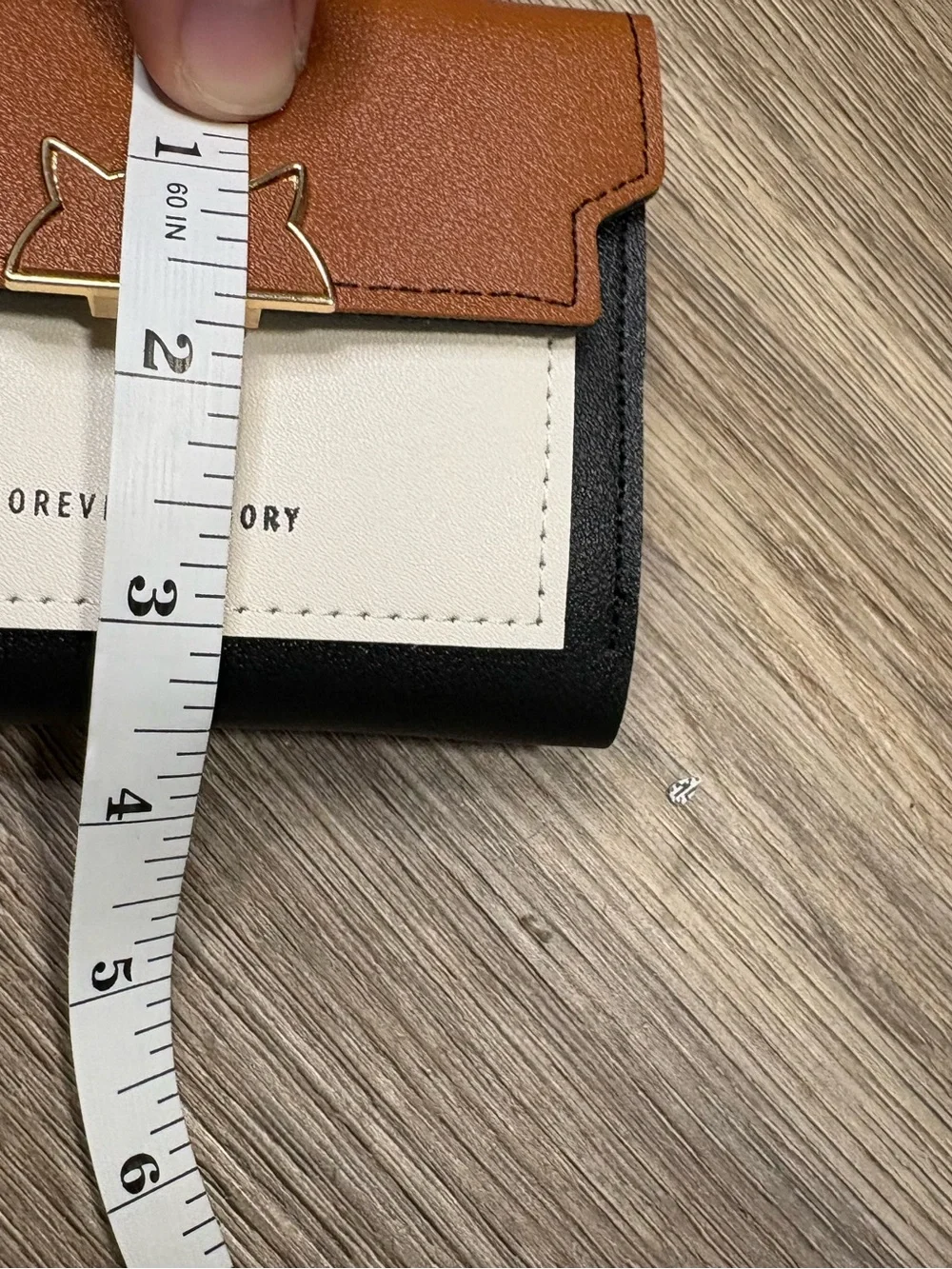 Forever Memory Color Block Trifold Wallet Cat Clasp NWT Korean Style Black/Brown